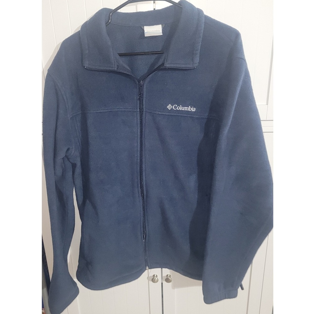Columbia Mens XL Navy Blue Full Zip Fleece Jacket Mock Neck Steens Mountain